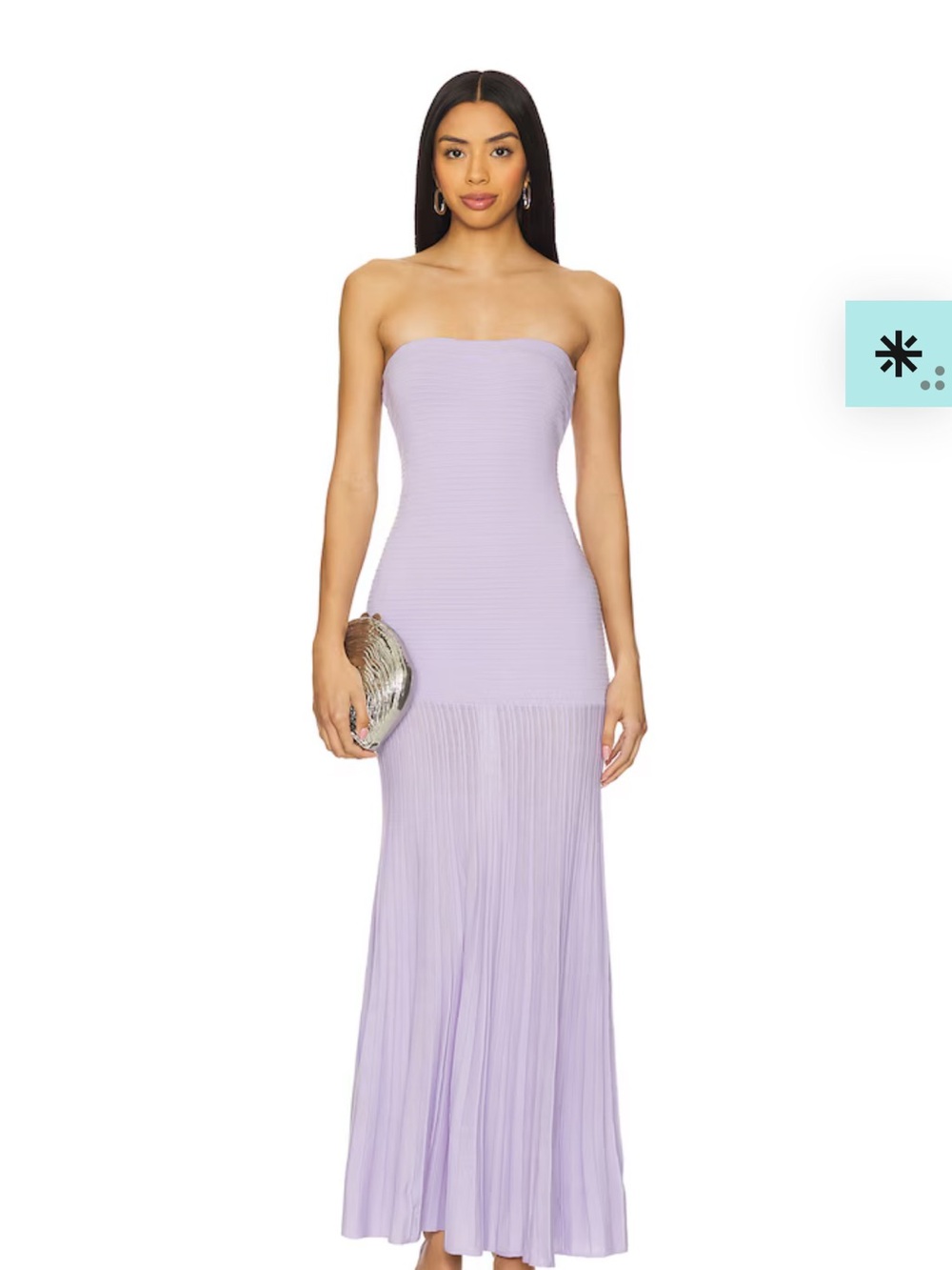 Line & Dot Strapless Lilac Pleated Maxi Dress